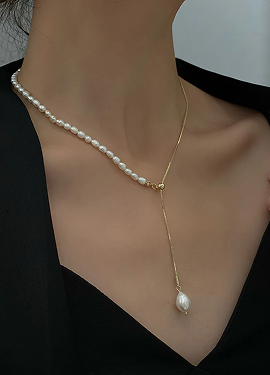 Asymmetrical Pearl Drop Y Necklace
