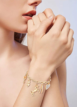 Gold Charm Bracelet with Heart & Animal Pendants