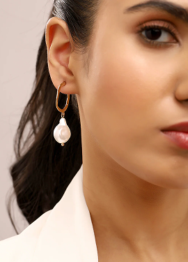 Classic Gold Hoop Baroque Pearl Earrings